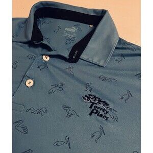 Puma Torrey Pines All Over Birds Golf Polo Shirt MEDIUM Blue PGA Tour US Open